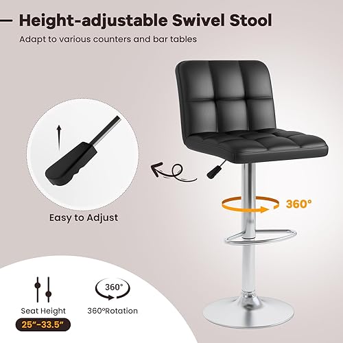 Miniatura 6 de Casart Taburete de bar giratorio ajustable de cuero PU Taburetes de bar Bistro Pub Silla Contador Taburete de bar (negro)