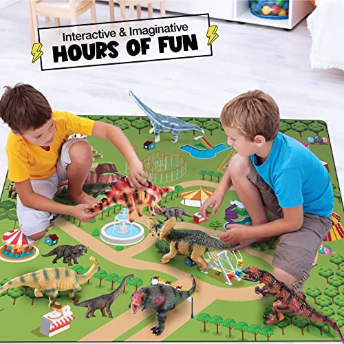 Homeify 6 Large Dinosaur Toys For Boys & Girls, Kids 3+ - Includes  6 Dinosaurs 10-13 Inches +  Activity Play Mat  12 +  Roar Sound,- Educational Children Play Set (With Sound) #TOP4