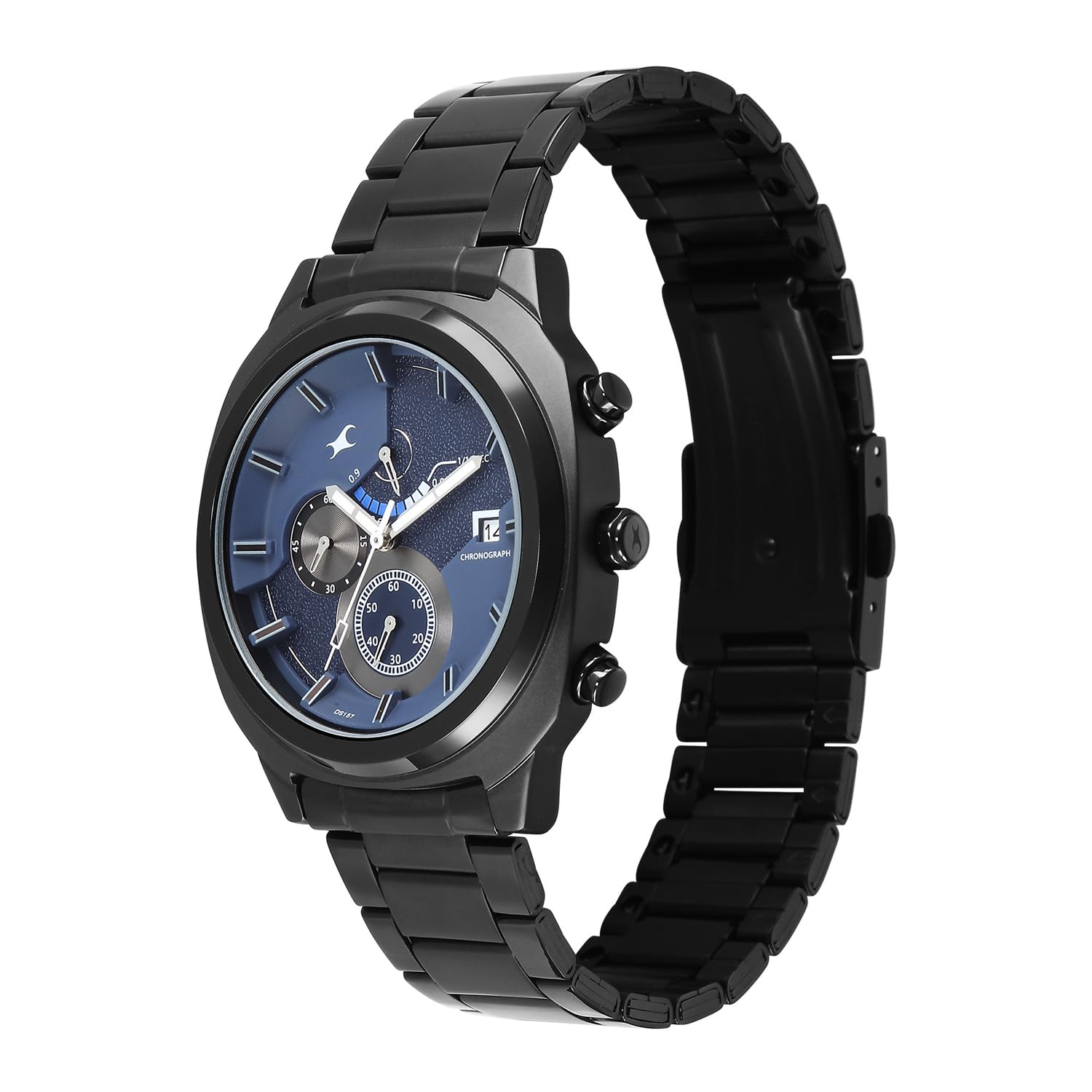 Назад view of Fastrack Kronos 3 watch showing '50M Water Resistant' engraving