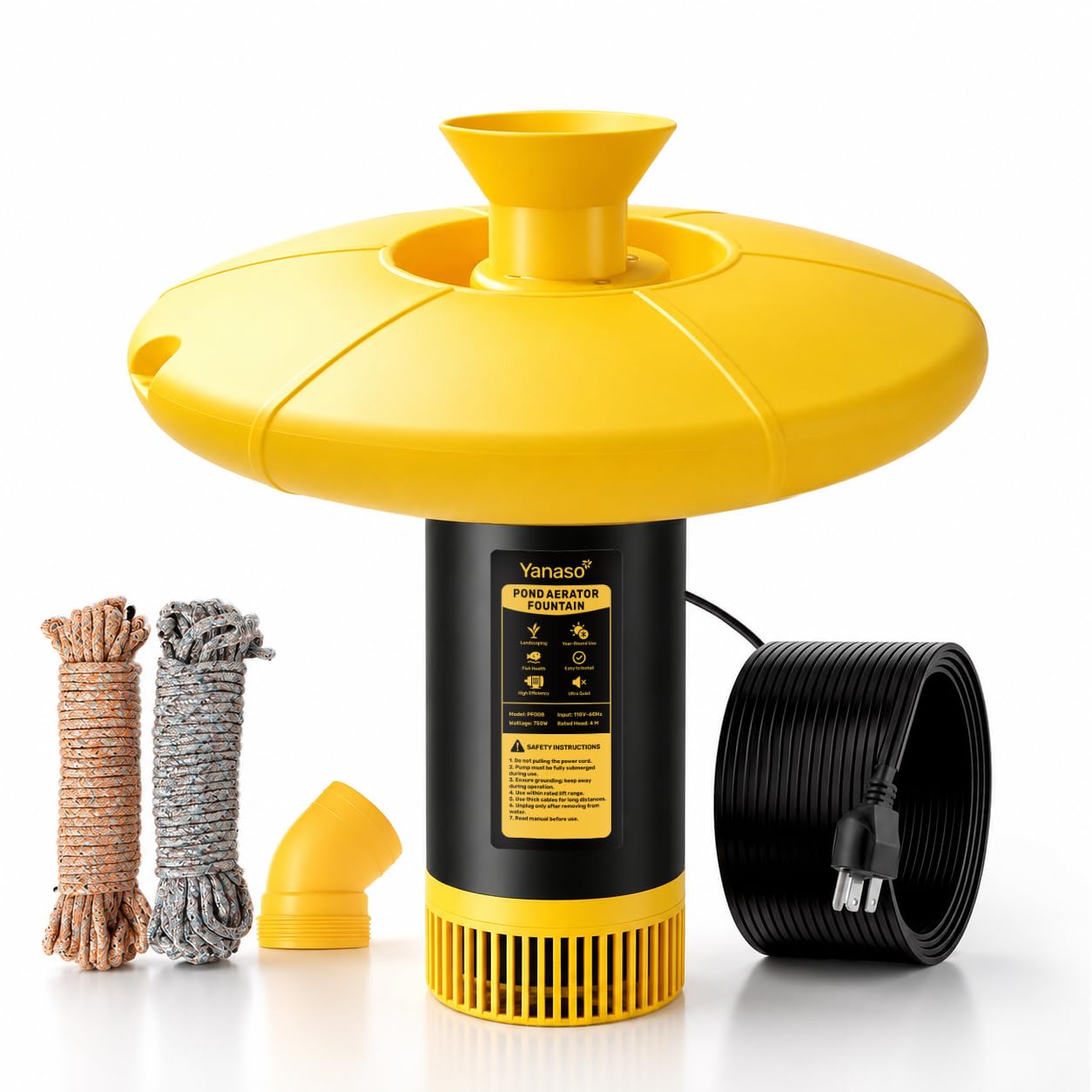 1HP Pond Fountain Aerator, 15000 GPH Floating Fountain Pump for Pond &amp; Lake, 750W 110V High Flow, 100FT Power Cord, 2 Spray Patterns, Energy-Efficient Water Circulation System