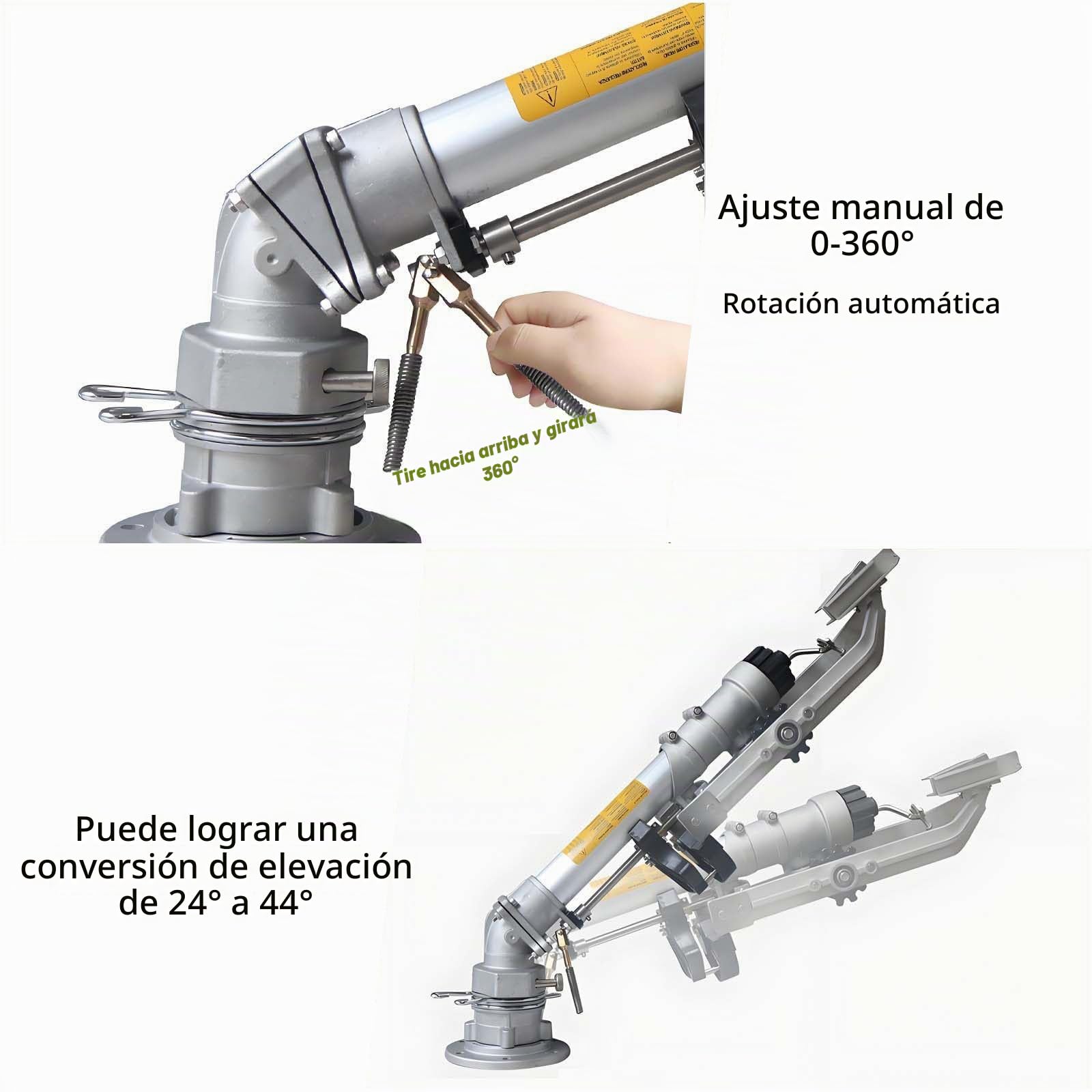 Aspersor de riego agrícola, aspersor automático de 2", cañón de lluvia potente, rotación lenta de 360° con juego de 5 boquillas de repuesto, para eliminación de polvo industrial y riego agrícola.