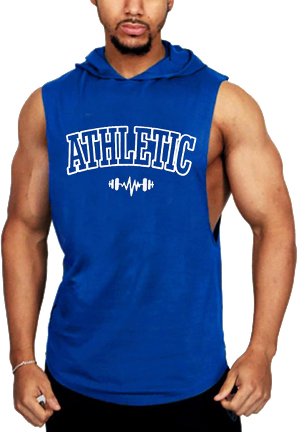 Yhong Mens Letters Print Hooded Tank Top Sleeveless Training Workout Top Fitness Running Bodybuilding Muscle Sports Vest