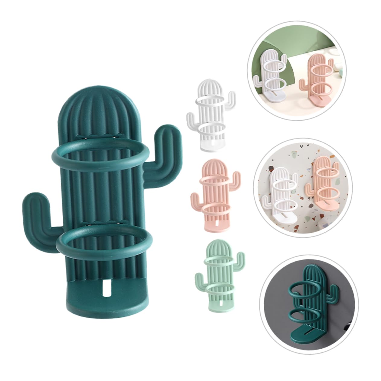 Cabilock Organizador De Pared para Cepillos De Dientes Forma De Cactus Soporte para Cepillo De Dientes Espacio Verde Rosa Verde 4 Piezas X 4