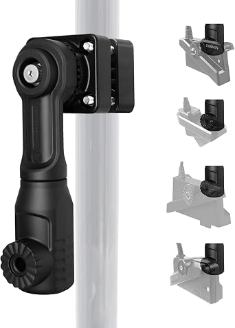 Aluminum 0 Degree Transducer Pole Mount, Trolling Motor Shaft Bracket, Compatible with Garmin LiveScope LVS34 LVS32 LVS62 & Lowrance AT2, Tool-Free 3-View Mode, Fits 1.1"-1.38" Poles Solo