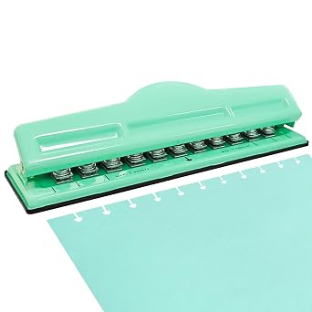 Mushroom Discbound Hole Punch, 11 Hole Puncher for Dics Bound Planner, Notebooks, Scrapbooks & Crafts, 3 Sheets Capacity Mint Green
