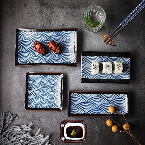 Artcome 10 Piece Japanese Style Ceramic Sushi Plate Dinnerware Set With 4 Sushi Plates, 2 Sauce Dishes, 2 Pairs Of Chopsticks, 2 Chopsticks Holders #TOP3