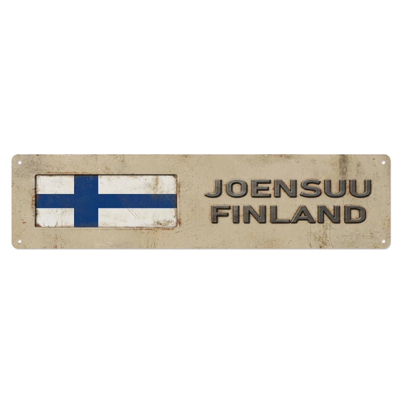 Vintage Joensuu Finland Flag Decor Rustic Travel Metal Tin Sign
