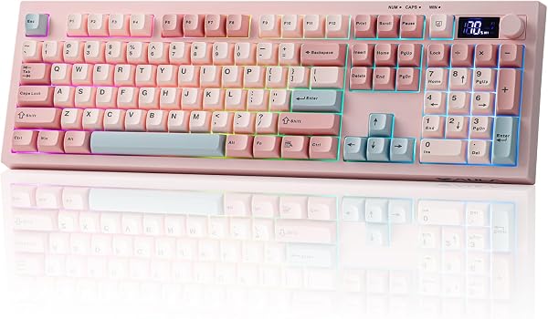 EPOMAKER Aula S102 PRO Membrane Gaming Keyboard with TFT Screen, Volume Knob & Number Pad, BT/2.4G/USB, RGB Backlit, Creamy Silicone Structure, Silent Keyboard for PC Game/Office (Pink) - 1