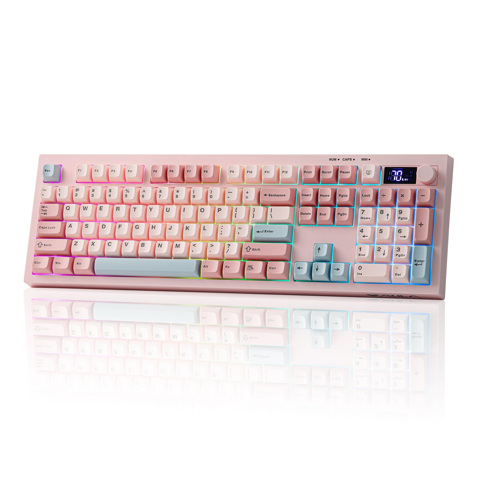 EPOMAKER Aula S102 PRO Membrane Gaming Keyboard with TFT Screen, Volume Knob & Number Pad, BT/2.4G/USB, RGB Backlit, Creamy Silicone Structure, Silent Keyboard for PC Game/Office (Pink)