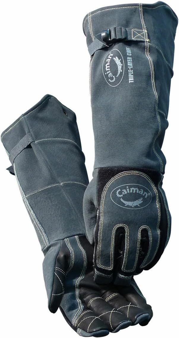 Caiman Premium Sheep Grain MIG/Stick Welding Gloves, Heavy Duty Triple-Layer Cuff, Boarhide Reinforcement, 3-D Kontour, Kevlar, Dark Gray, Large (1879-5)
