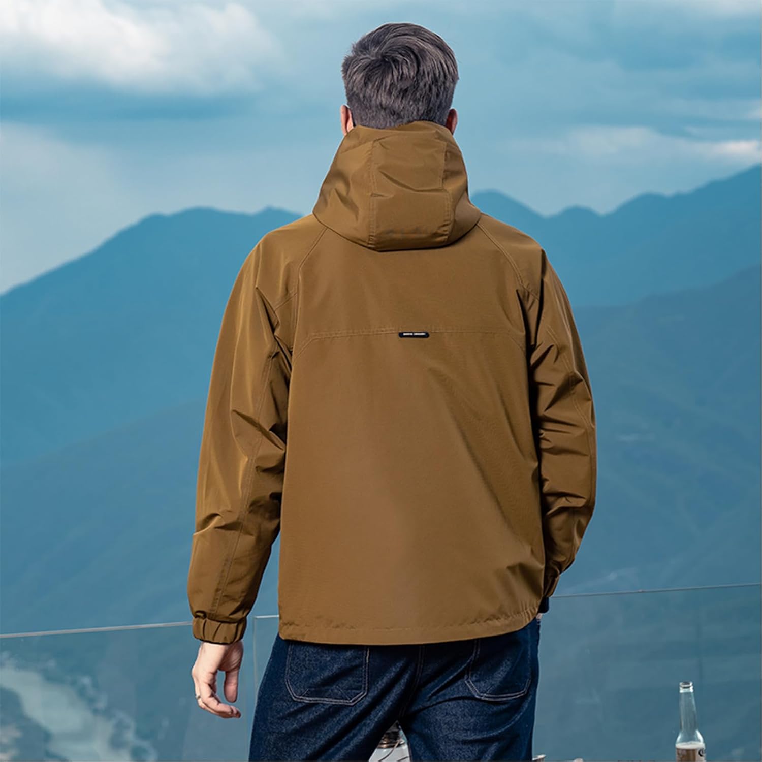 2024 autumn men's hooded windproof jacket, mountain embroidery jacket, autumn outdoor workwear jacket