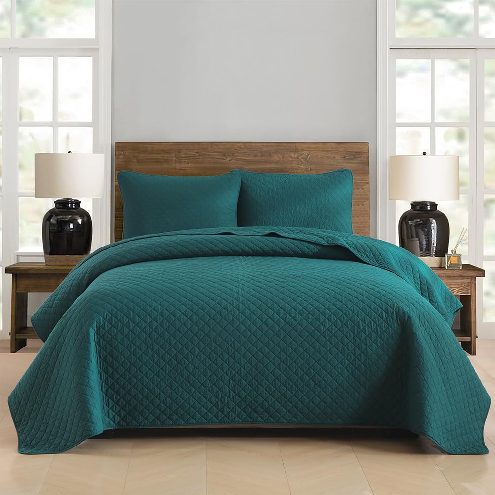 Juego de ropa de cama King algodón reversible verde turquesa de 3 piezas Wistown