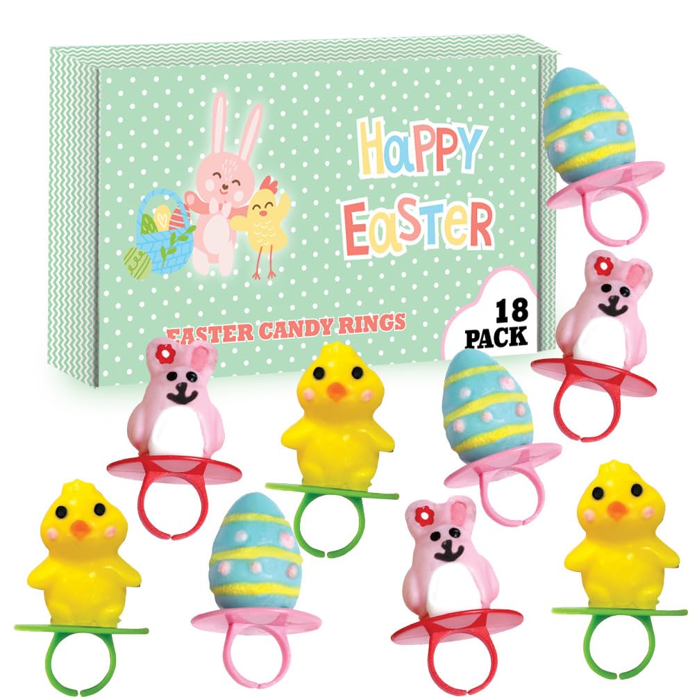 Easter Candy 3D Ring Pops - 18 Individually Wrapped Suckers Bulk Variety Pack - Candy for Easter Baskets - Egg Hunts