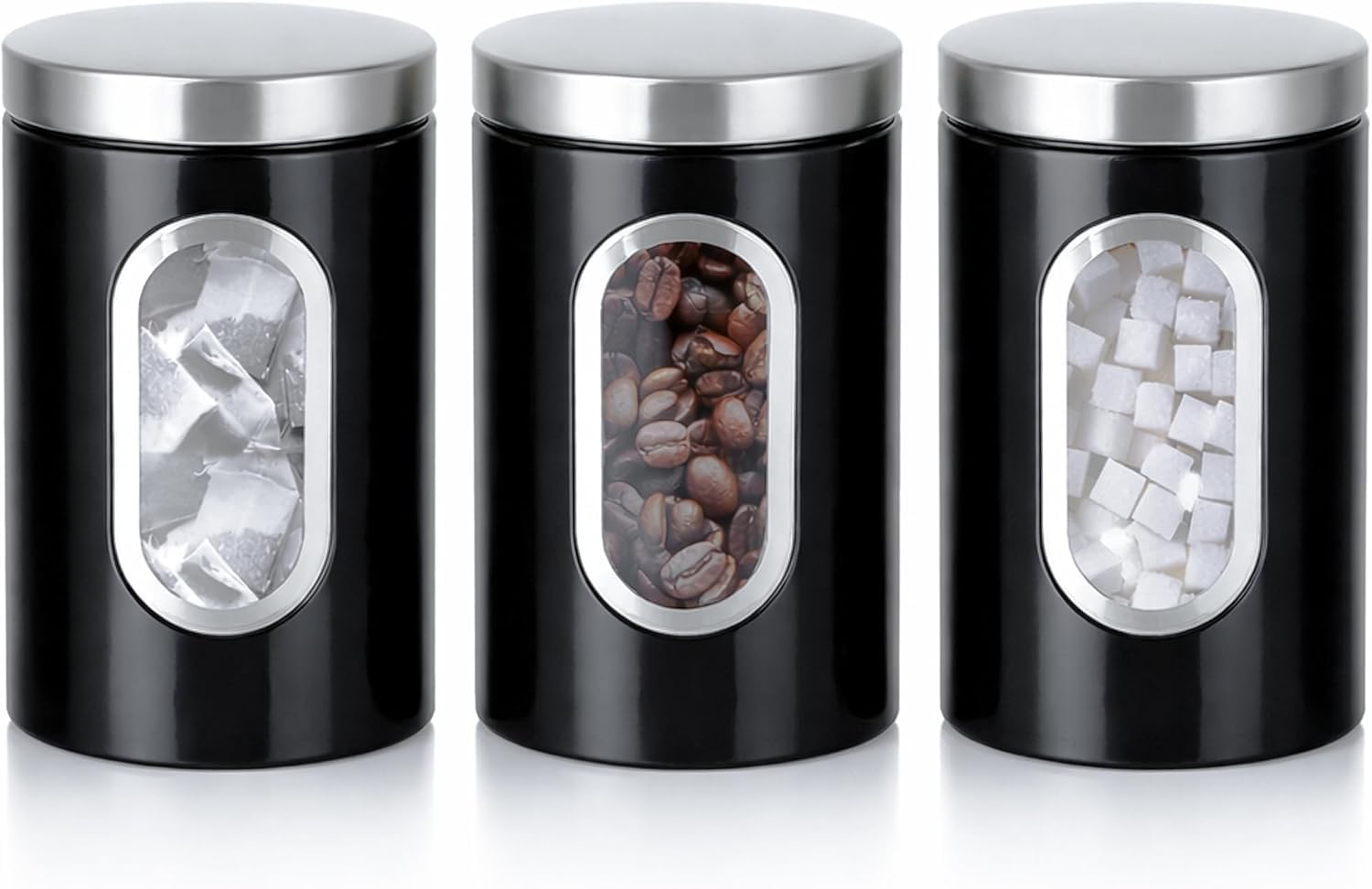 shilanmei Kitchen Canisters Set of 3,Airtight Food Storage Jar Stainless Steel Coffee Container with See Window for Flour Spices Grains Tea (Viewable black)