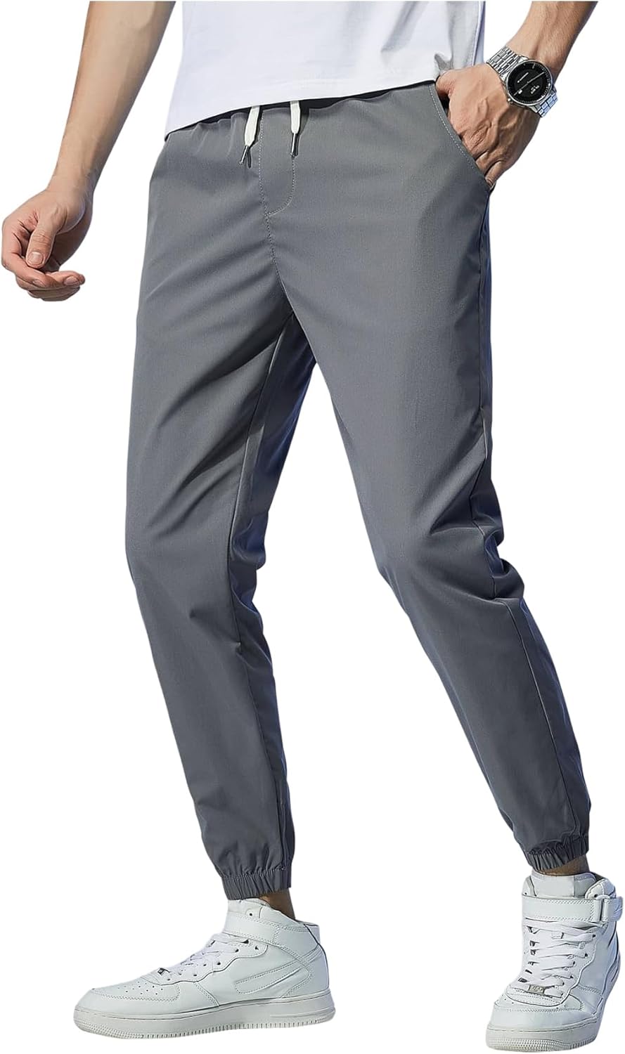 Milumia Men's Casual Jogger Pants Elastic Waist Drawstring Tapered Joggers with Pockets
