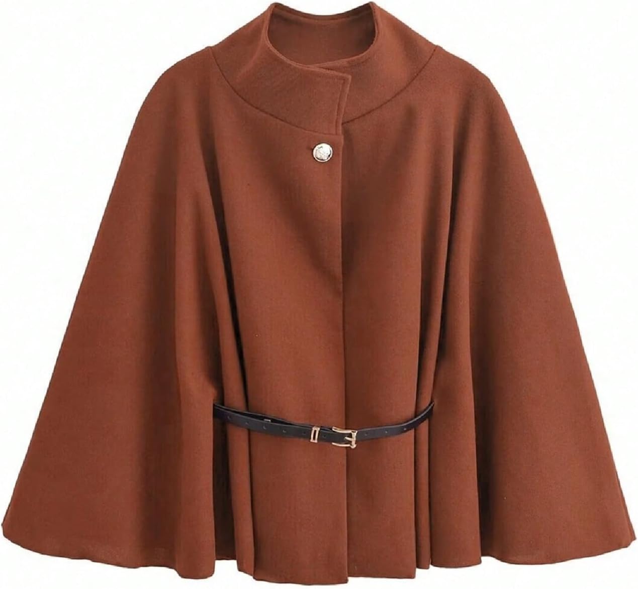 MakeMeChic Women's Poncho Pea Cape Coat Mock Neck 3/4 Sleeve Belted Business Jacket Outerwear - Image 5