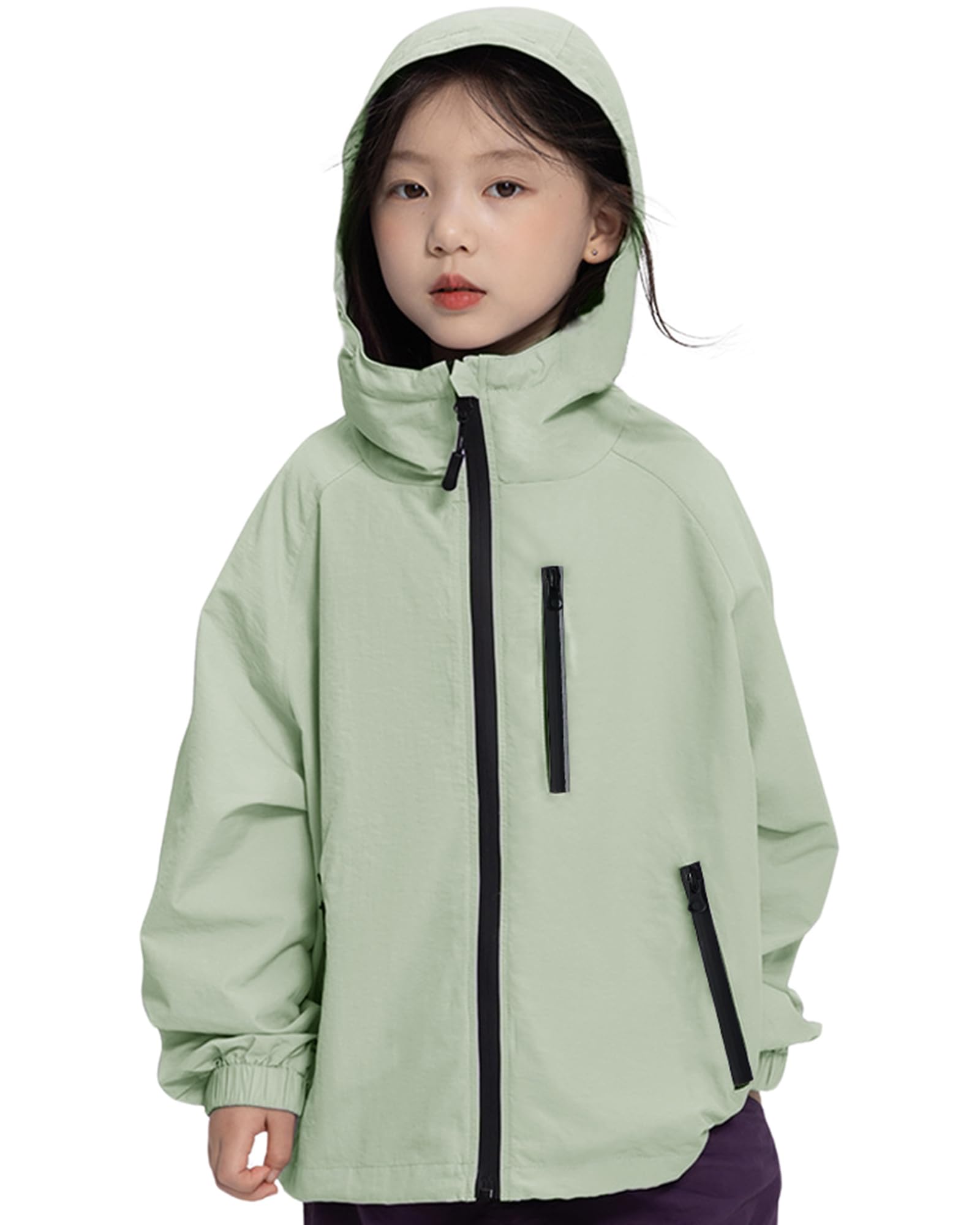 Rolanko Girls Rain Jacket Lightweight Waterproof Hooded Kids Raincoat 6-16