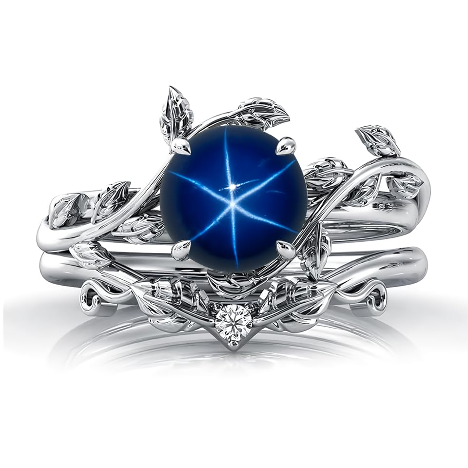 Gemstone Engagement Ring 1ct Gemstone and Moissanite Wedding Ring Sets for Women Art Deco Vine Leaf Gemstone Ring Bridal Sets Gemstone Engagement Ring Set Anniversary Promise Ring2