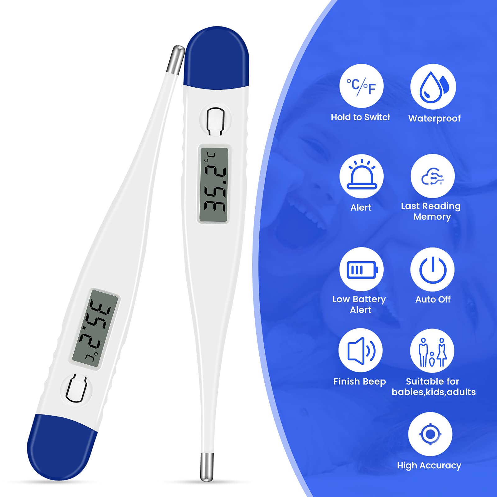 Digital Thermometer, Oral Underarm Rectal Temperature Thermometer for