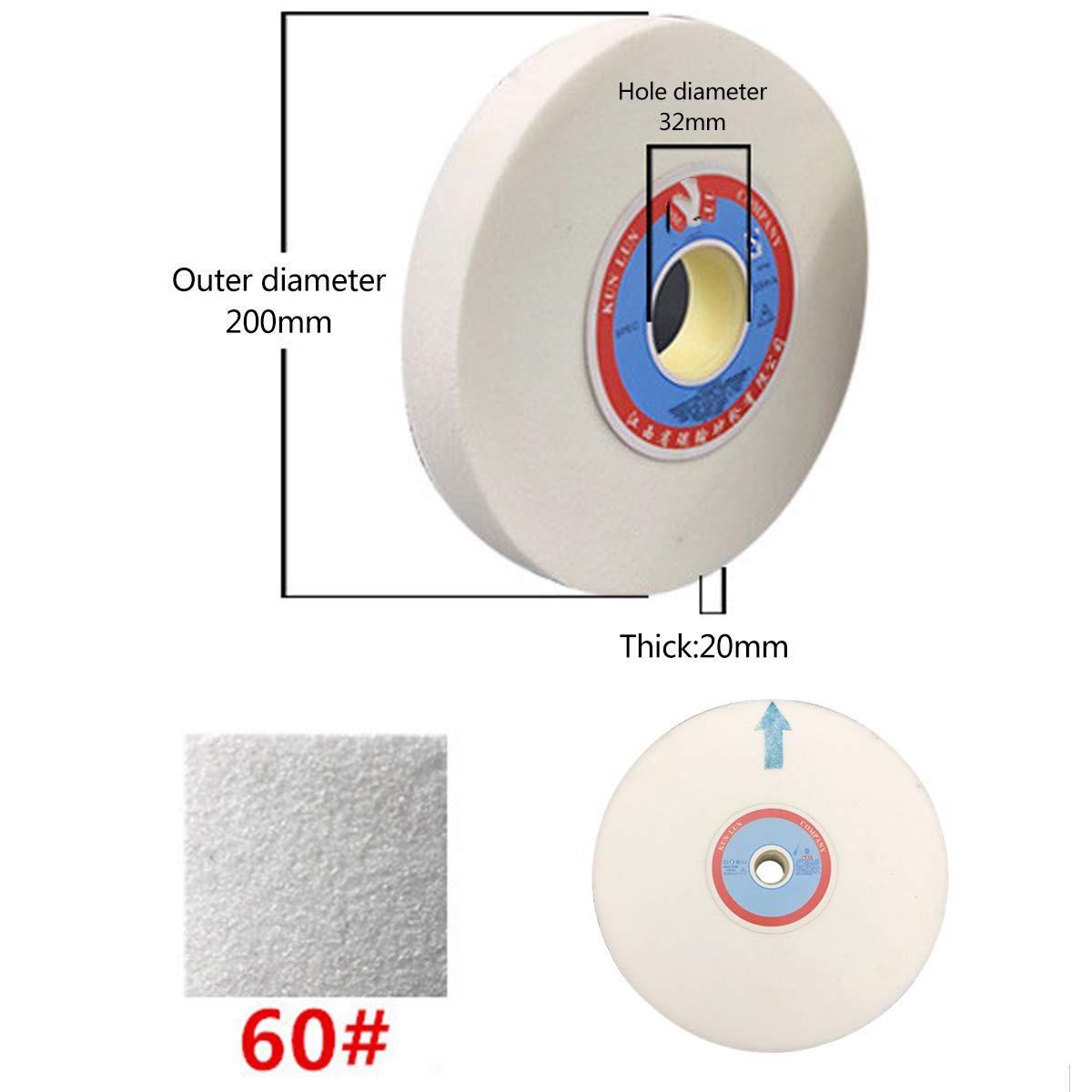 Tarcze szlifierskie, Materiał ścierny: Korund biały, Średnica zewnętrzna: 200 mm, otworu: 32, Grubość: 20(60 Grit)