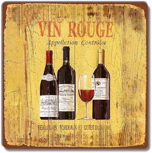 Générique Vin Rouge Plaque déco métal pour Bar Cuisine Garage-Métal de Signe murale cadeau vintage-30,5 x 30,5 cm