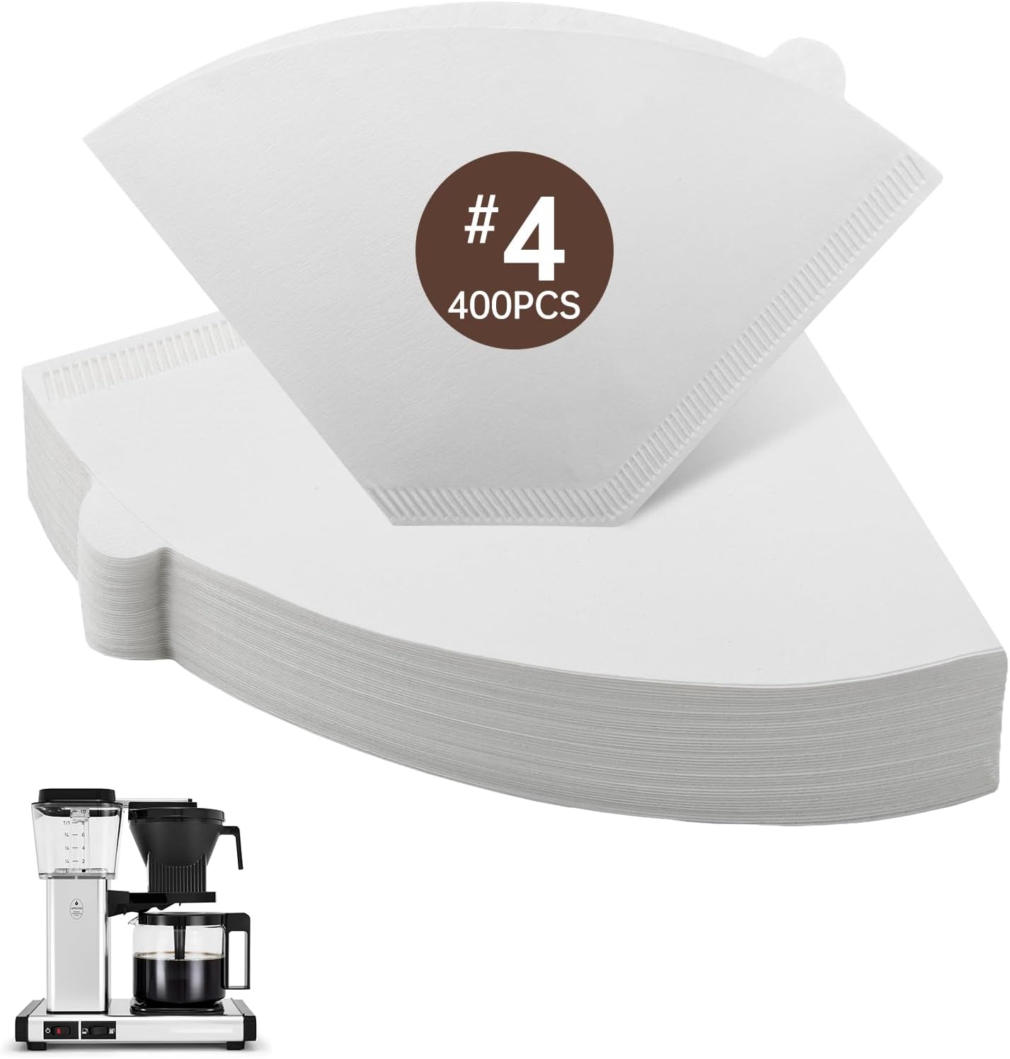 400 PCS No.4 Coffee Filters Compatible with Moccamaster, #4 Cone Paper Filters, Disposable Bleached White Coffee Filters, Strong Paper with No Grounds Passing Through, Ideal for Drip Coffeemakers