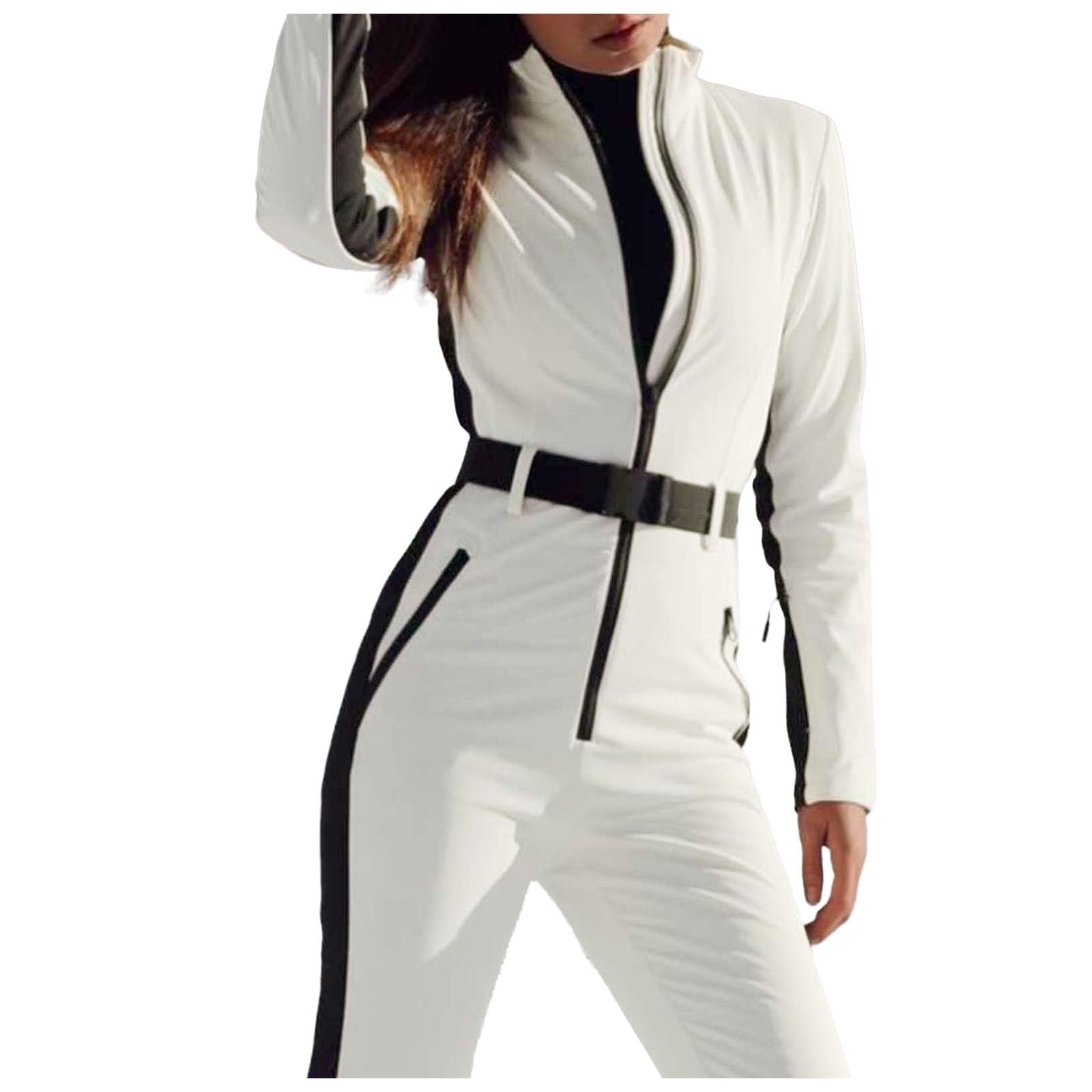 Traje de esquí para mujer, traje de esquí de 2 piezas, mono de esquí de invierno, chaqueta de nieve cálida, esquiar, sillones, deportes al aire libre, con capucha, cierre de cremallera