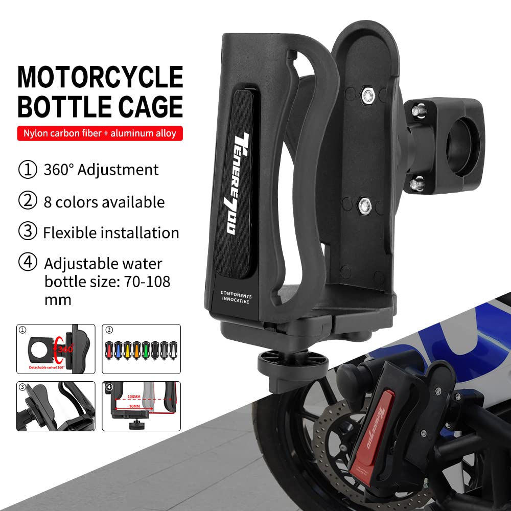 Porta Borracce per Moto - 360 Gradi di Rotazione Portabottiglie Regolabile Bottle Cup Holder per Yamaha Tenere 700,Nero