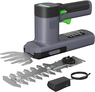 12V Mini Cordless Grass Shear & Hedge Trimmer, 2-in-1 Handheld Electric Shrub Trimmer/Bush Cutter, Battery and Charger Included WHT12