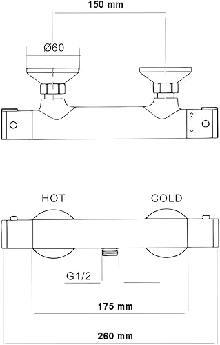 Miniatura 8 de Válvula de ducha termostática de 2 manijas para montaje en pared, plomería estándar de EE. UU., válvula mezcladora de ducha expuesta con mezclador