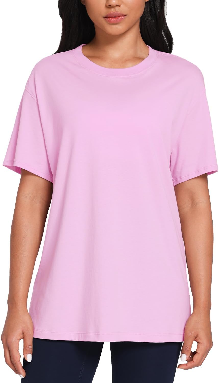 HeyNuts Women's Pima Cotton Short Sleeve Shirts Workout Basic Tee Casual Crew Neck T-Shirts Loose Tops