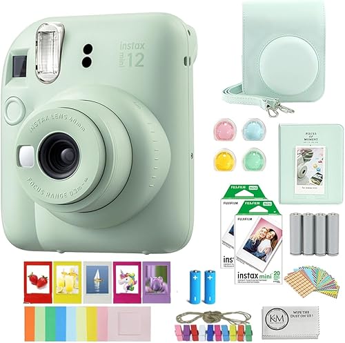 FUJIFILM INSTAX Mini 12 - Cámara de película instantánea  Verde menta con película instantánea Instax Mini  40 exposiciones + paquete de accesorios