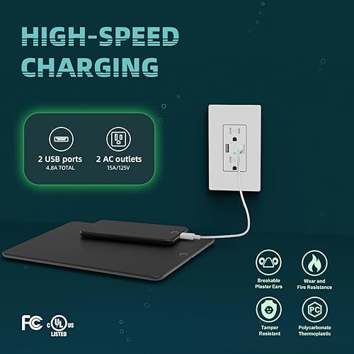 Miniatura 2 de TOPELER Paquete de 2 tomacorrientes de pared USB, toma de corriente con capacidad de carga de 4.8 A, enchufe eléctrico resistente a manipulaciones