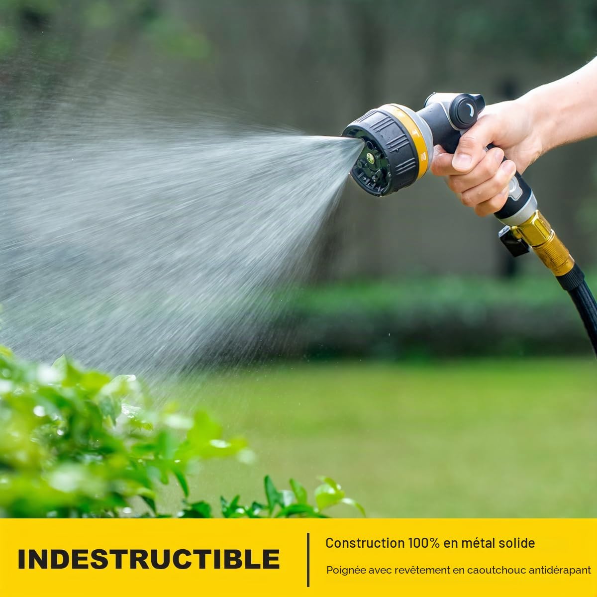 FANHAO Pistolet arrosage robuste, pistolet d'arrosage métallique avec 10 modes de pulvérisation, contrôle au pouce, buse haute pression pour l'arrosage des plantes, lavage de voiture, jaune