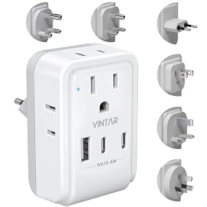 VINTAR Universal Travel Adapter Kit International Power Adapter with 3 USB Ports 2 USB C 4 AC Outlets