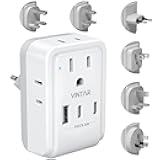 VINTAR Universal Travel Adapter Kit, International Power Adapter with 3 USB Ports (2 USB C) 4 AC Outlets, Type A,C,G,D,I,M Detachable Attachments, Travel Adapter Worldwide for US/EU/UK/India/Africa