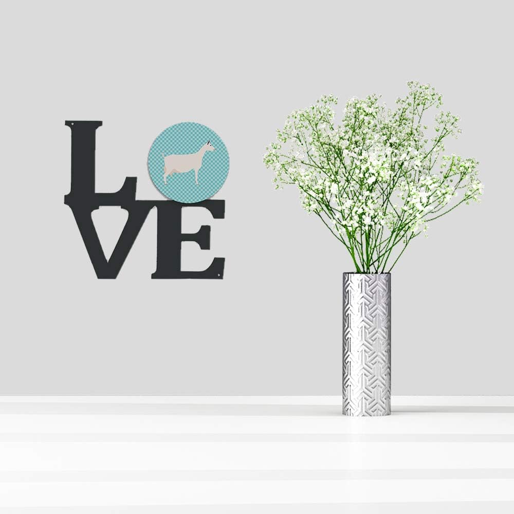 Caroline's Treasures BB8063WALV Saanen Goat Blue Check Metal Wall Artwork Love Indoor Outdoor Art Decor Patio, Bathroom, Kitchen Colorful Aluminum and Black Steel Sculpture