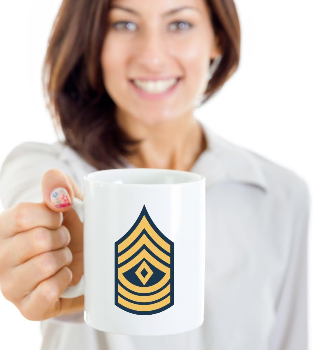 US ARMY First Sergeant Coffee Mug - 1SG Military Rank Insignia - 1st SGT (White, 11oz)