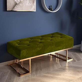 Metal Entryway Bench For Bedroom Modern Ottoman End Of Bed Corduroy Padded Benches Decorative Home Furniture For Living Room Foyer Mudroom Hallway (Green)