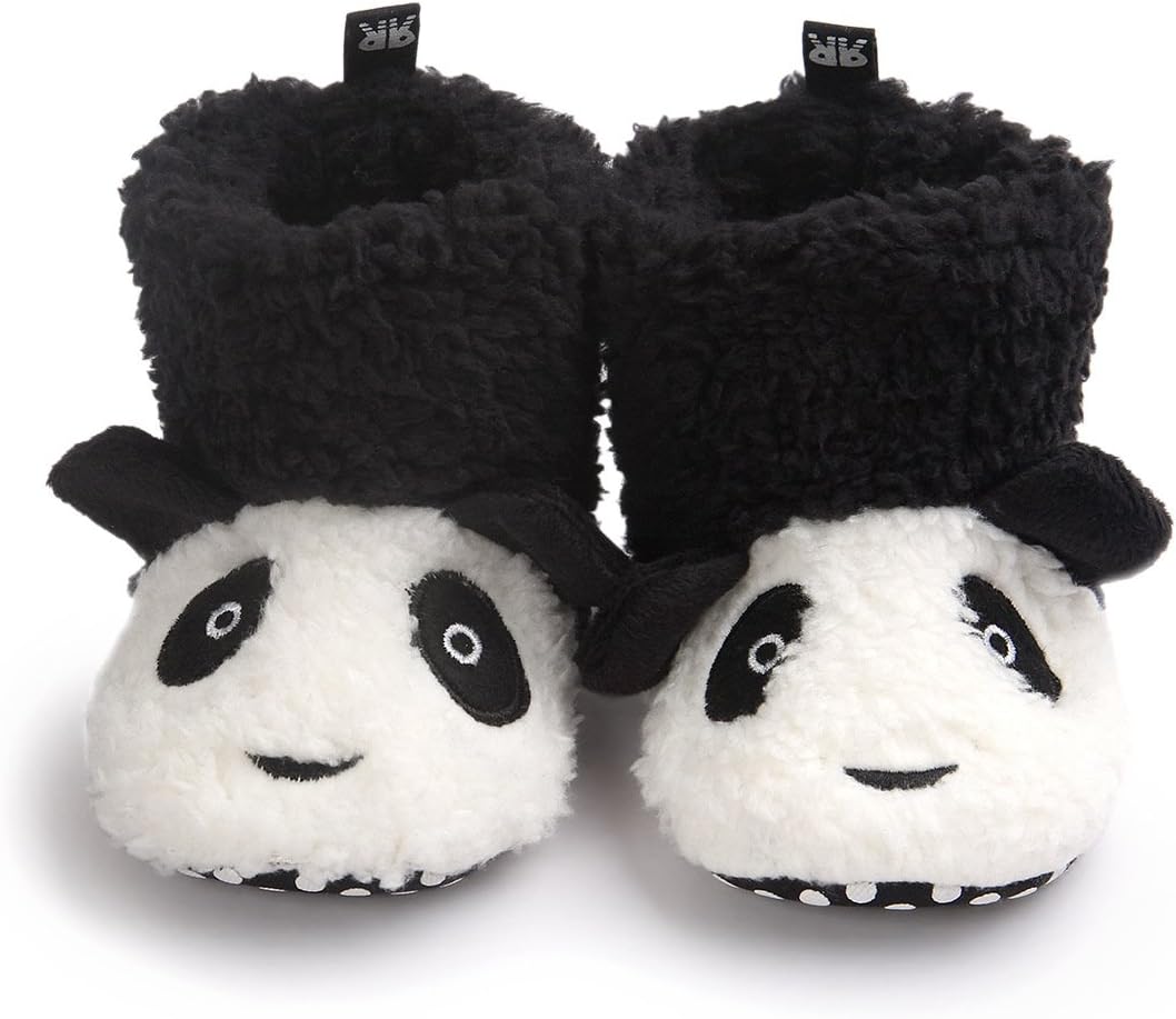 Winter New Baby Shoes Panda Warm Soft Cotton Boots Non-Slip Shoes (M (Insole 12cm), Black)