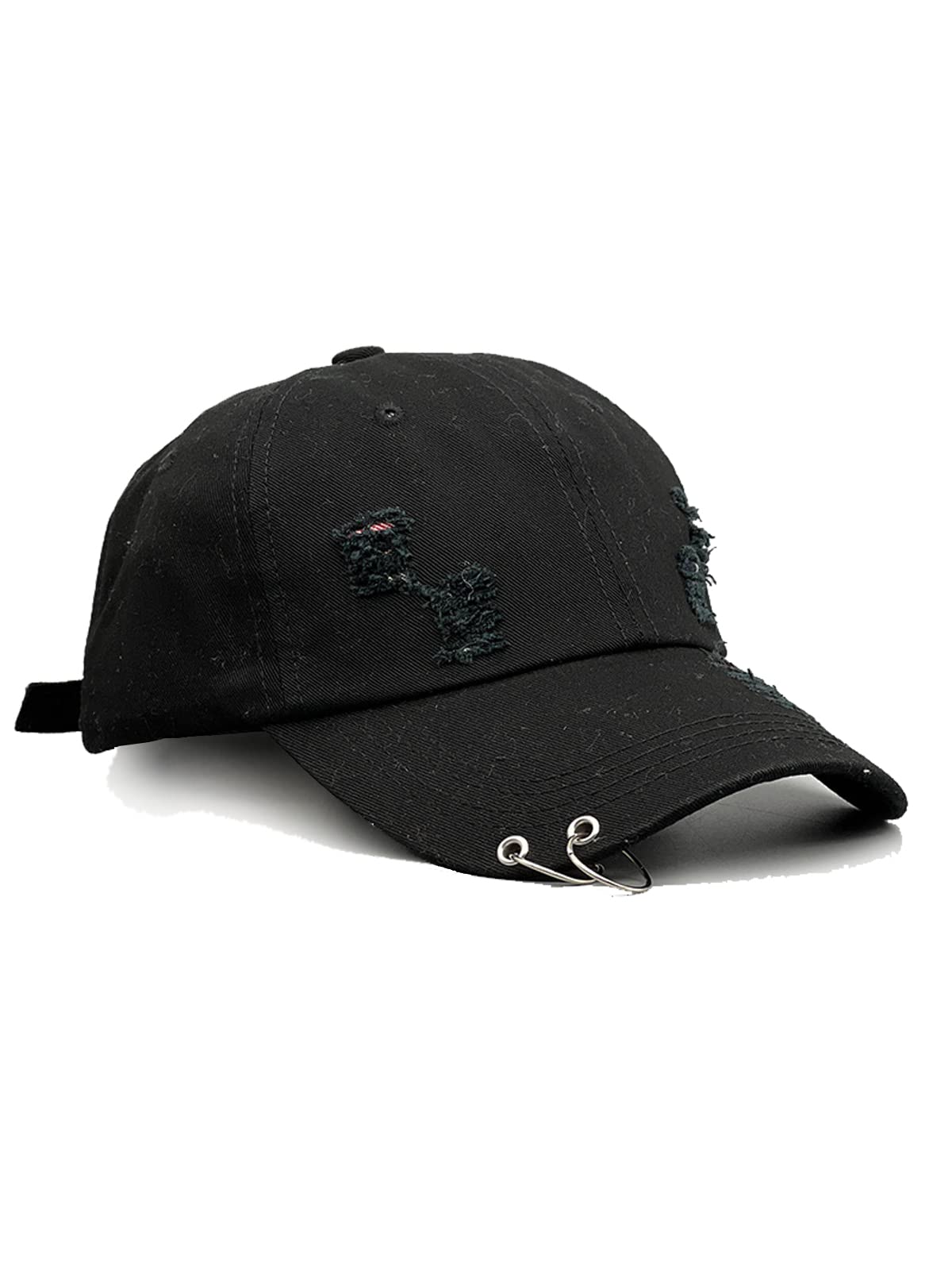 Unisex Ripped Distressed Denim Ring Baseball Cap Hip Hop Vintage Dad Hat Adjustable