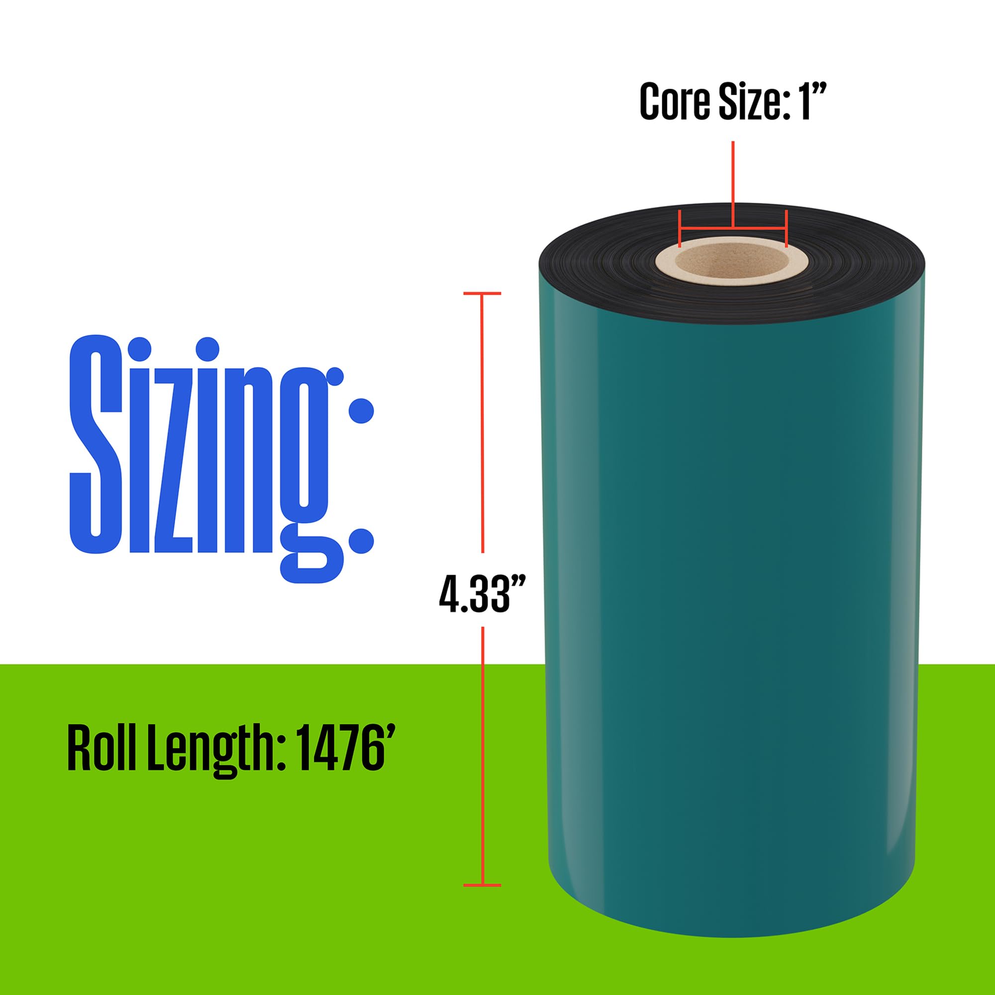 Westinghouse Cinta de transferencia térmica, negra, 24 rollos, núcleo de 1 pulgada, 4.33 pulgadas x 1476 pies, cera premium, mejorada con resina, cinta de cera lateral de tinta para impresoras