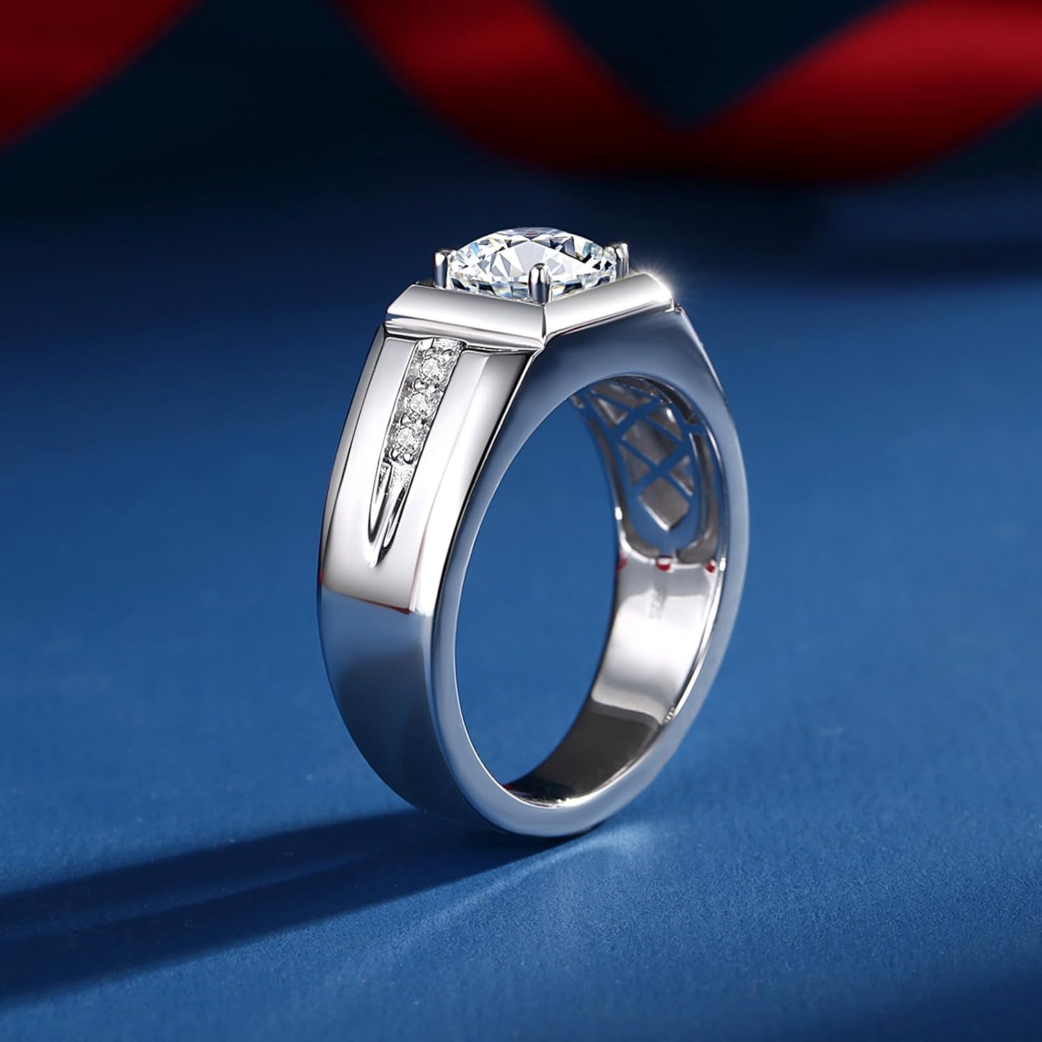 Moissantie Rings for Men D Color VVS1 Round Cut Moissanite Jewelry for Men Wedding Ring S925 Sterling Silver Promise Rings for Wedding Anniversary Engagement