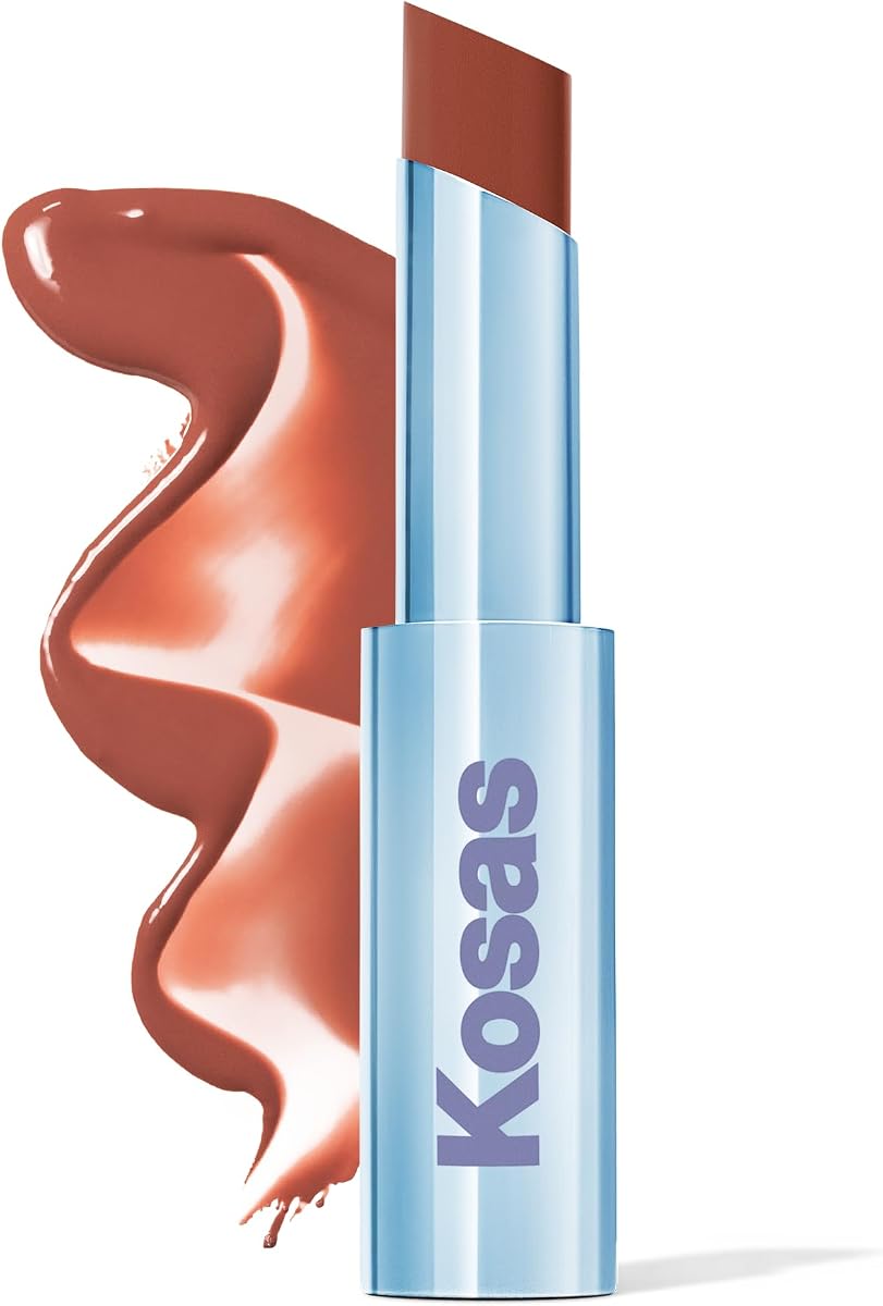 Kosas Wet Stick Lápiz labial transparente brillante hidratante – Lápiz labial vegano hidratante con ceramidas, ácido hialurónico, péptidos y mantequilla de mango, color transparente de alto brillo, Island High