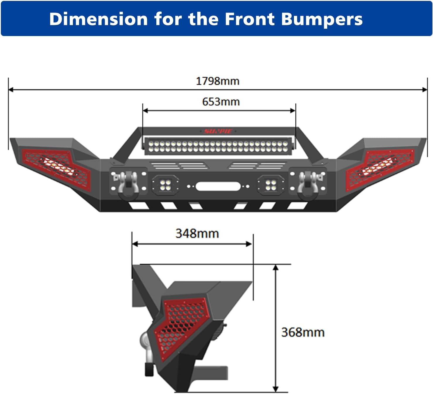 SUNPIE Front Bumper for Jeep Wrangler JK JKU JL JLU 4xe & Gladiator JT 2007-2026, Rock Crawler Off-Road Bumper with Winch Plate, 5 LED Lights, D-Rings
