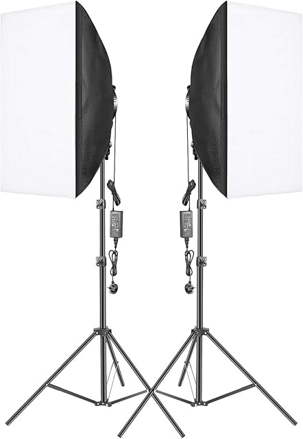 Neewer 2-Pack 2.4G LED Softbox Lighting Kit with Color Filter: 20x28 Inch Softbox, 3200-5600K 48W Dimmable LED Light Head with 2.4G Remote, Light Stand, Red/Yellow/Blue Filter for Photo Studio Video