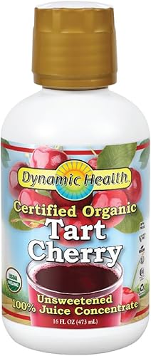 Dynamic Health Concentrado de jugo de cereza ácida 100% puro certificado orgánico, 16 onzas (el embalaje puede variar)
