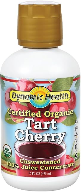 Dynamic Health 100% Pure Organic Certified Tart Cherry Juice Concentrate, 16-Ounce (Packaging May Vary)