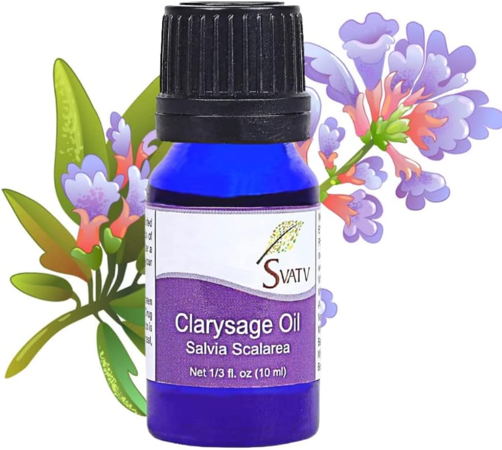 SVATV Clary Sage Essential Oil For Natural Yoga Massage & Therapeutic Grade Oil, Boost Uplifted Mood & Room Freshener Diffuser, Aromatherapy, DIY Personal Care - 10ml