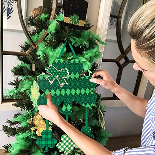 2 Pieces St. Patrick's Decoration Shamrock Clover Wood Door Wall Signs With Ropes Diy, Irish Sign Ornaments Hanging Crafts For Home Farmhouse St. Patrick Party Front Door Outdoor Wedding Party Supply Decoration Green #TOP3